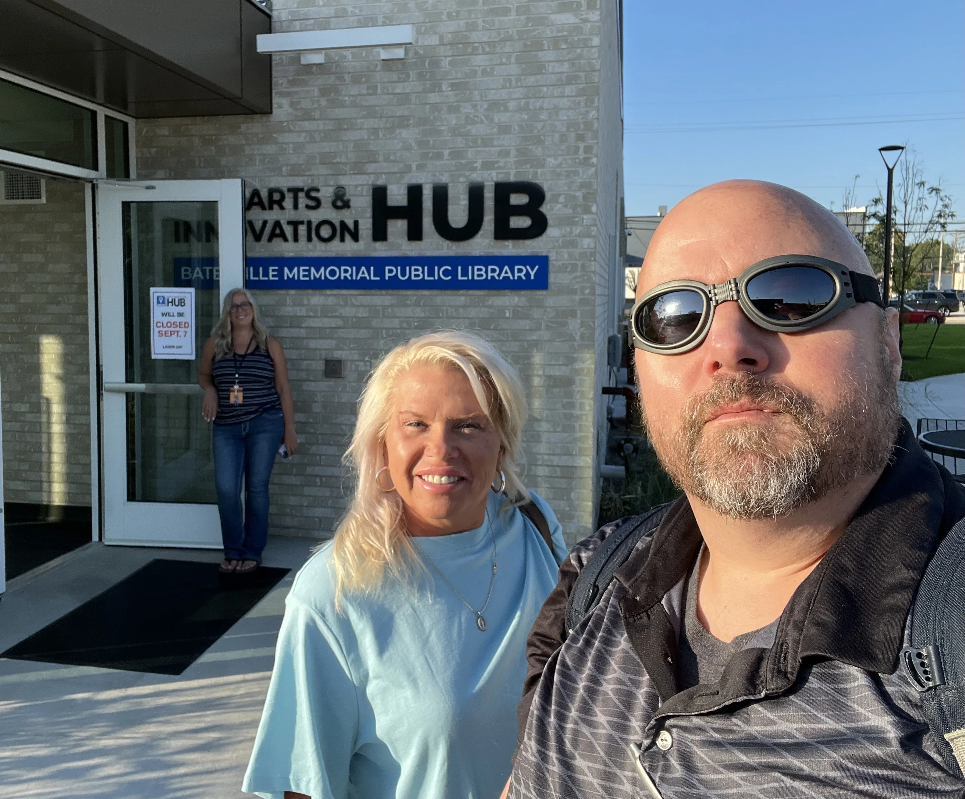 Jason Padgett and Ronda Swartz outside the Batesville Memorial Public Library Arts and Innovation Hub
